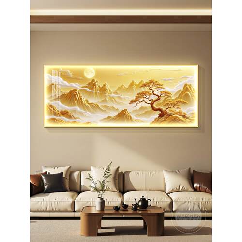 led带灯轻奢客厅装饰画沙发背景墙挂画壁画简约现代高级感山水画