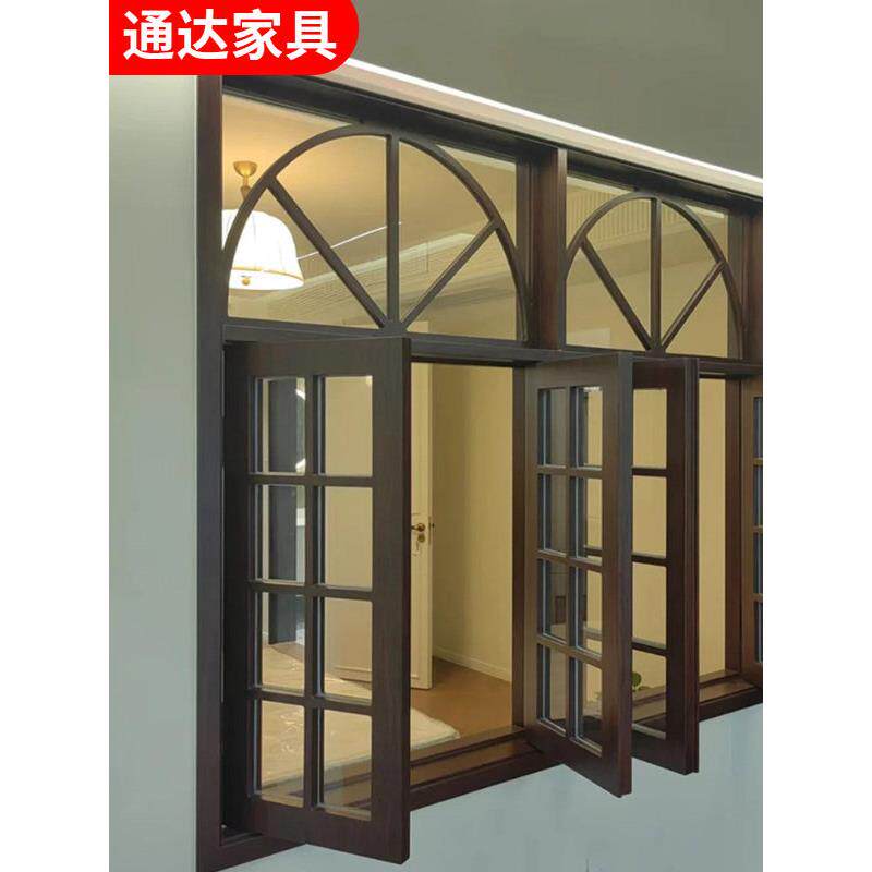 法式覆古窗定制室内玻璃窗拱形窗弧形窗实木窗铝合金推拉窗落地窗