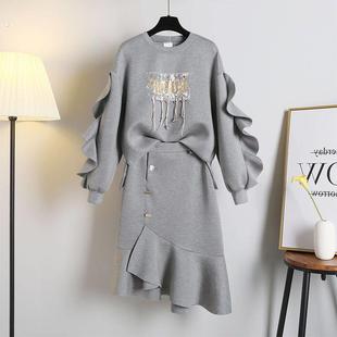 大码女装2024年春季新款显瘦半身裙子卫衣女春季温柔系穿搭套装潮