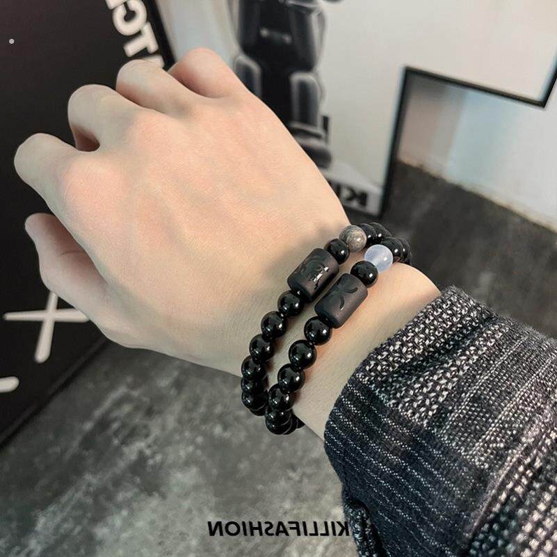 十二星座黑曜石手链男款ins小众设计高级感男生手串复古串珠手镯