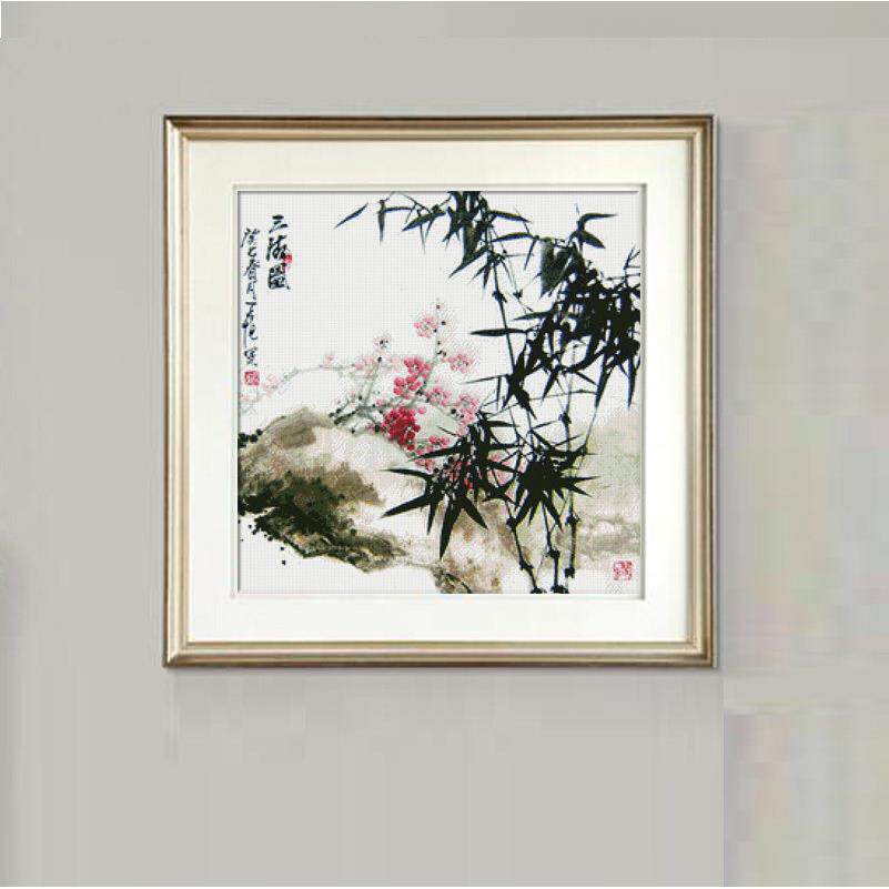 竹子山水画 新款十字绣套件 风景 客厅卧室 精准印花