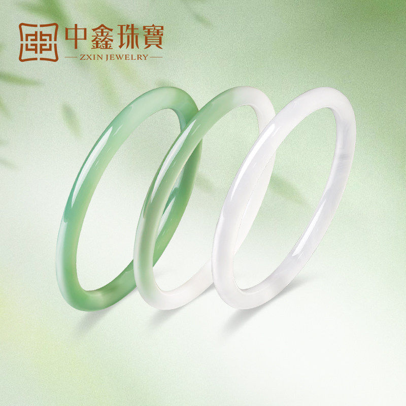 细圆条冰种亮面玉髓叮当镯女款
