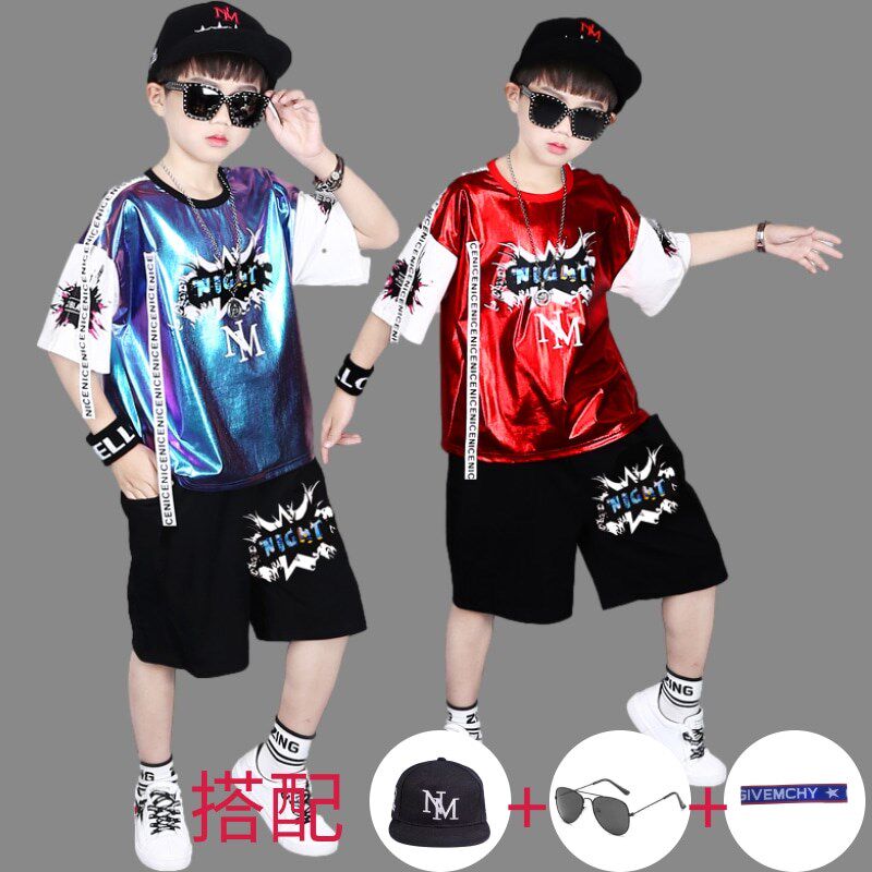 六一儿童演出服幼儿园中大班亮片爵士舞架子鼓表演服男孩夏季套装
