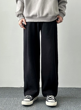 WIE STUDIO日系纯色垂感阔腿运动厚棉裤百搭直筒休闲 裤百搭大尺