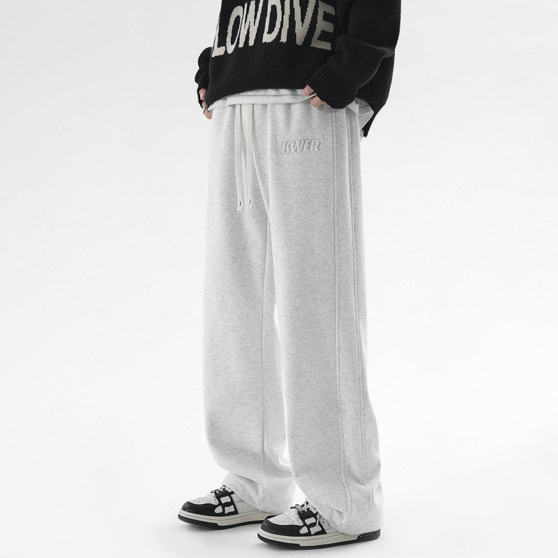 KWER秋冬黑色直筒卫裤男款潮牌宽松百搭大码休闲裤子加绒运动长裤