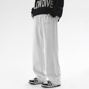 KWER秋冬黑色直筒卫裤男款潮牌宽松百搭大码休闲裤子加绒运动长裤