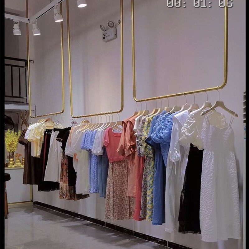 婚纱展示架礼服货架女服装店上墙U型挂衣杆金色铁艺吊顶悬挂吊架