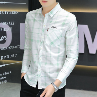 宽松口袋免烫抗皱2023薄款 春夏季 上衣休闲商务衬衣 男长袖 格子衬衫