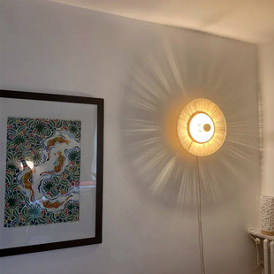 日式藤艺复古手工草编客厅背景墙装饰灯店铺走廊过道卧室床头壁灯