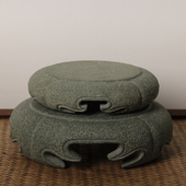 石头底座天然青石盆托案台圆形石材隔热垫桌面摆设花架石托复古风