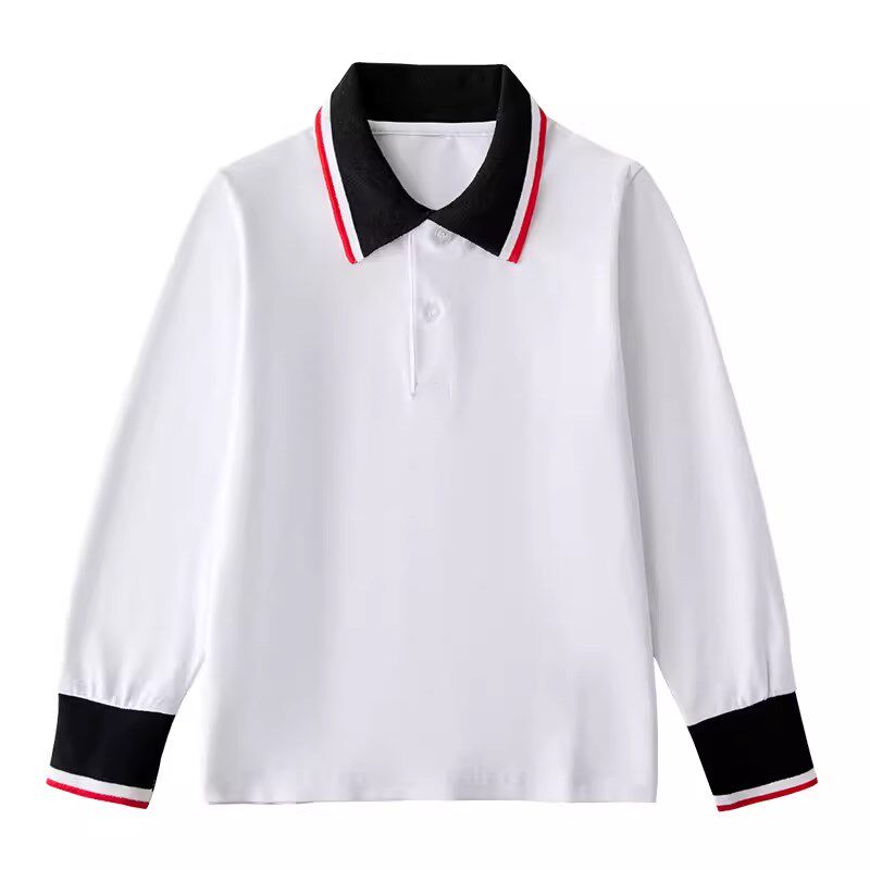 儿童白色polo衫校服男童长袖T恤纯棉女童打底衫浅蓝色学生翻领班