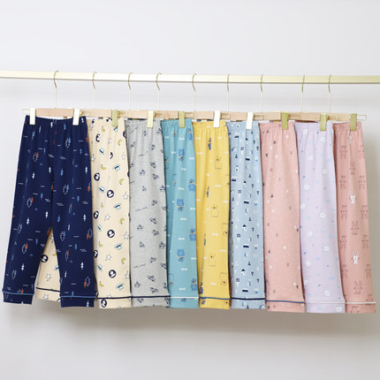 儿童睡裤男童纯棉薄款春秋季男孩空调裤子宝宝绵绸中女大童家居裤