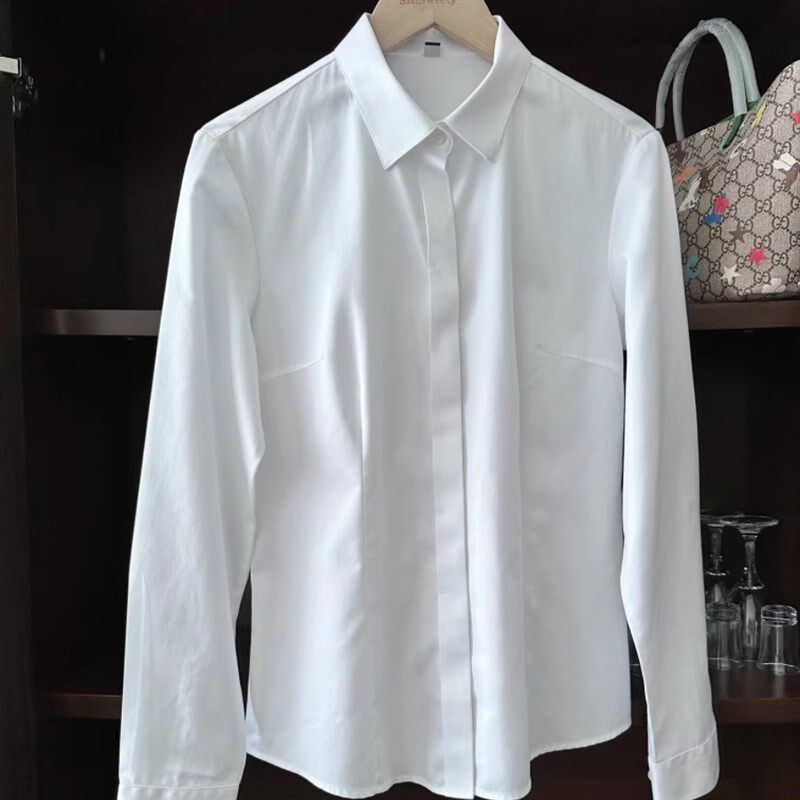 十四定制全棉免烫抗皱女士收腰衬衫浅蓝商务职业西装衬衣休闲正装