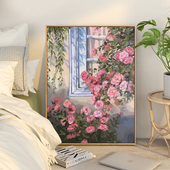 治愈窗台蔷薇月季 饰画 花diy填充数字油画油彩画手绘填色丙烯画装