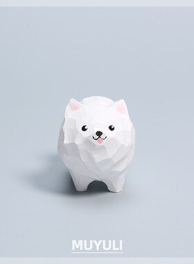 手工木雕萨摩耶小狗摆件工位桌面萌宠装饰品治愈系木质母亲节礼物