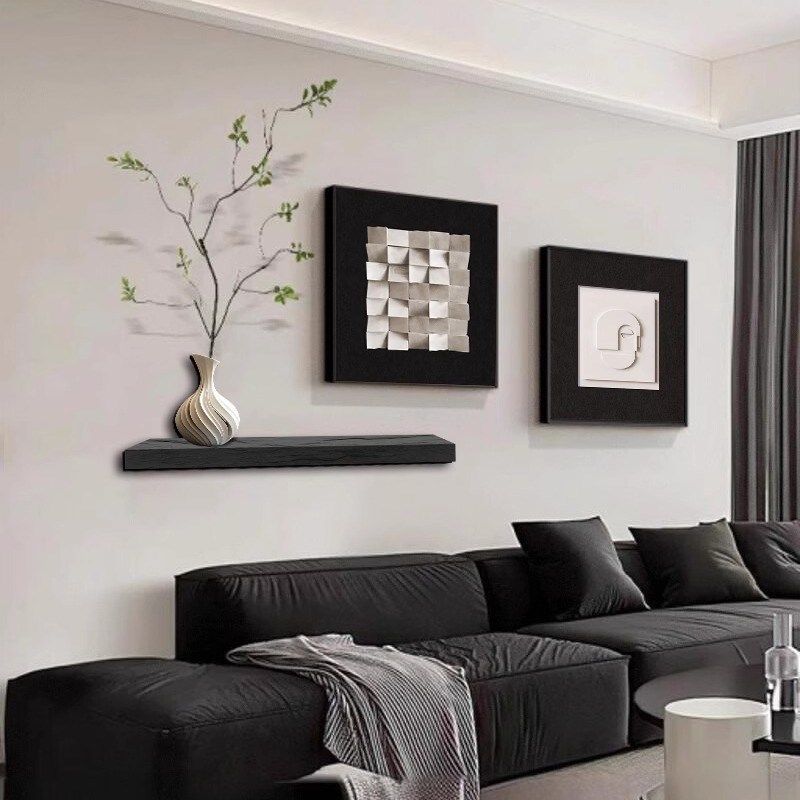 意式极简客厅装饰画黑白抽象电视机沙发背景墙挂画高级感餐厅壁画
