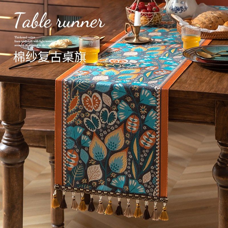 轻奢美式田园风桌旗餐桌布长条布艺装饰民宿斗柜盖布盖巾2024新款,居家布艺,桌旗,淘宝优惠券,粉丝福利购,淘宝优惠卷