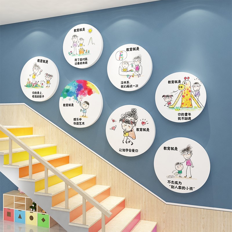 幼儿园楼梯墙面装饰环创主题墙成品环境材料建设教育托管班文化墙