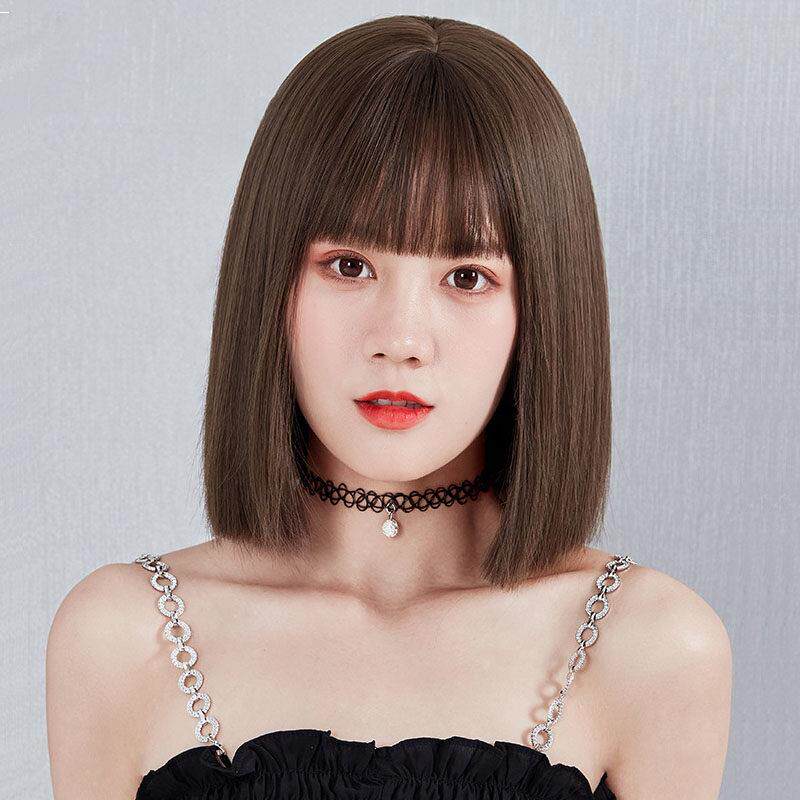 网红假发女一刀切短发齐刘海锁骨发假发全头套自然短发假发套wigs