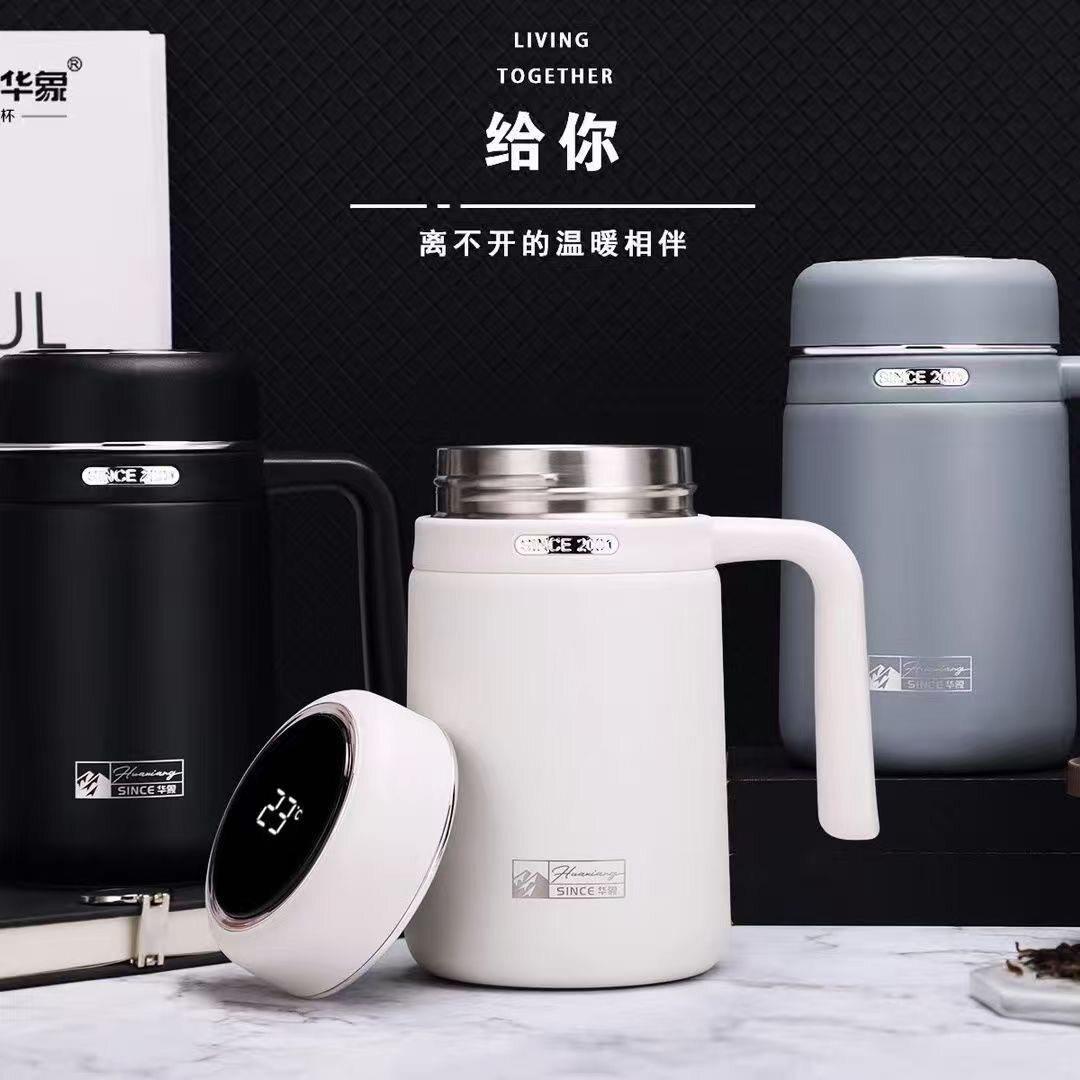 INS简约风格316不锈钢男女士商务办公杯真空保温泡茶杯带温度显示