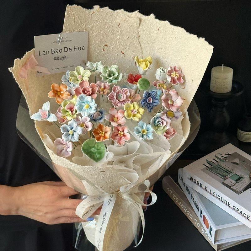 陶瓷永生花成品摆件永不凋谢创意礼品送女友闺蜜生日结婚礼物