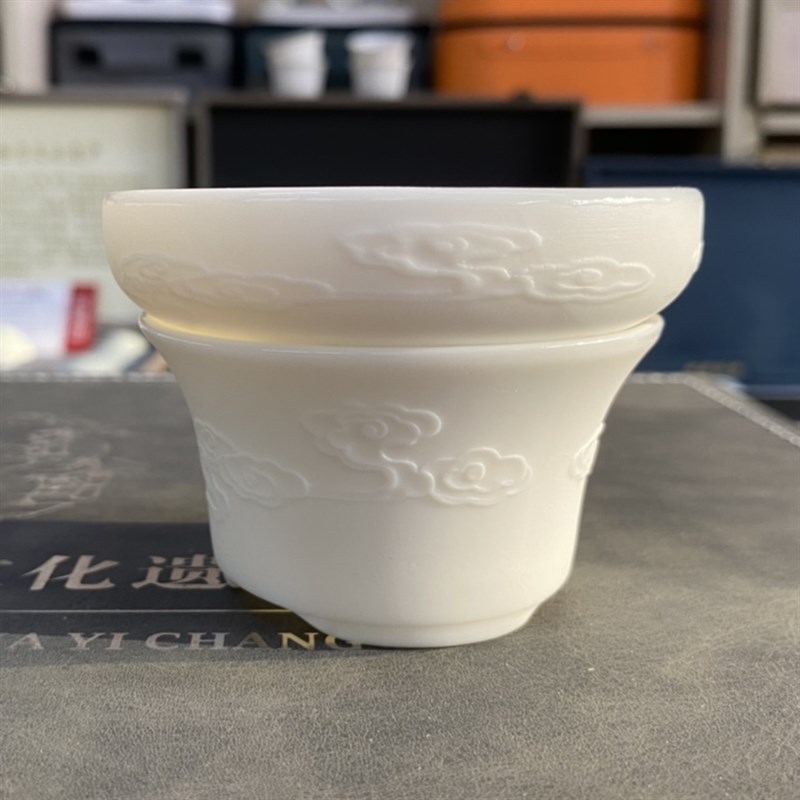素烧浮雕龙纹功夫茶具套装家用茶具整套盖碗茶杯羊脂玉瓷泡茶礼盒