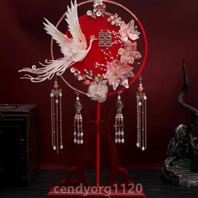 高级新娘出嫁团扇女拍摄结婚拍照道具扇子伴娘送礼中式宫扇风长柄