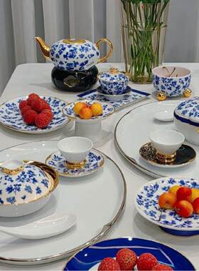 国丽固LEGLE法青花盘进口覆古花色餐碗调料碟欧式青花瓷中式餐具