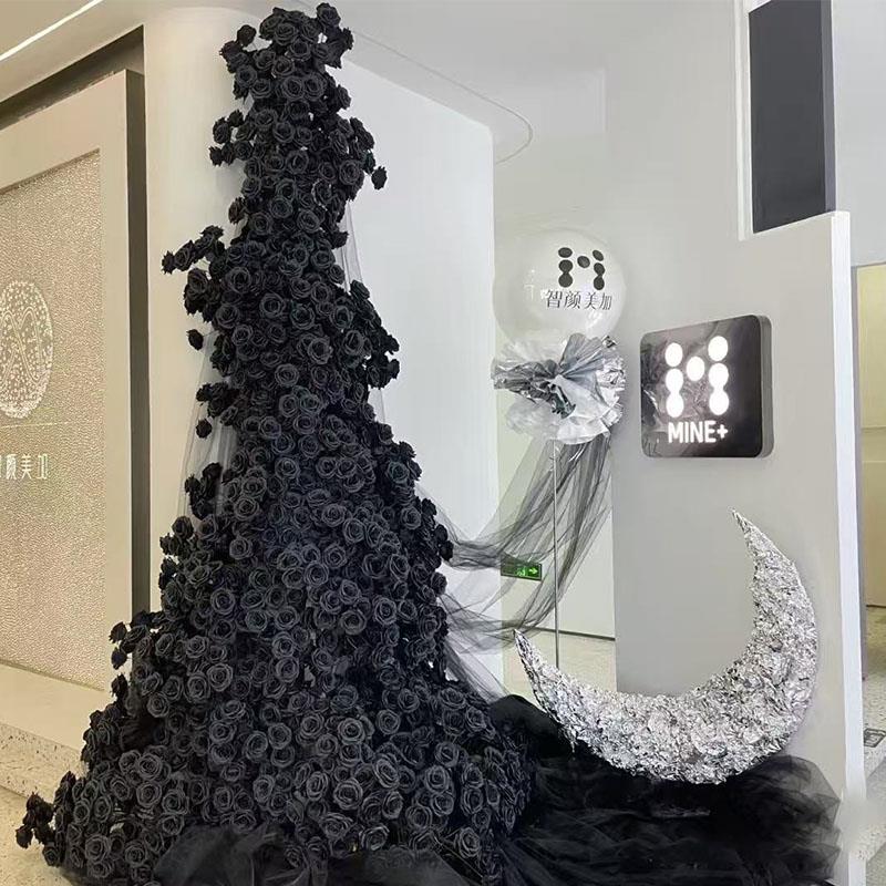 玫瑰花瀑布仿真花墙落地花艺黑色玫瑰网红打卡墙室外假花装饰