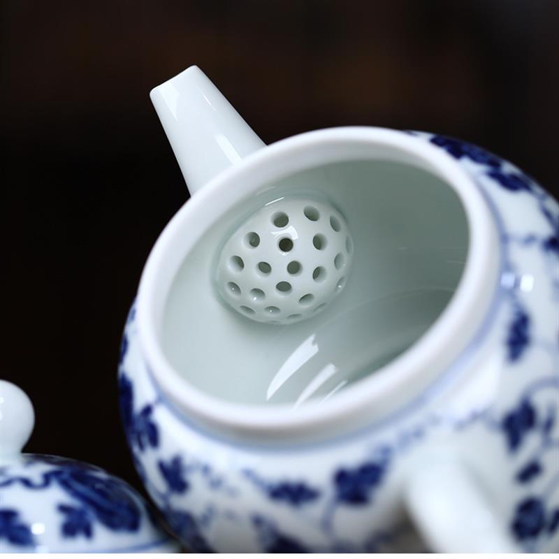 青花釉里红陶瓷茶壶单壶功夫茶具壶承泡茶小壶家用小号会客茶具
