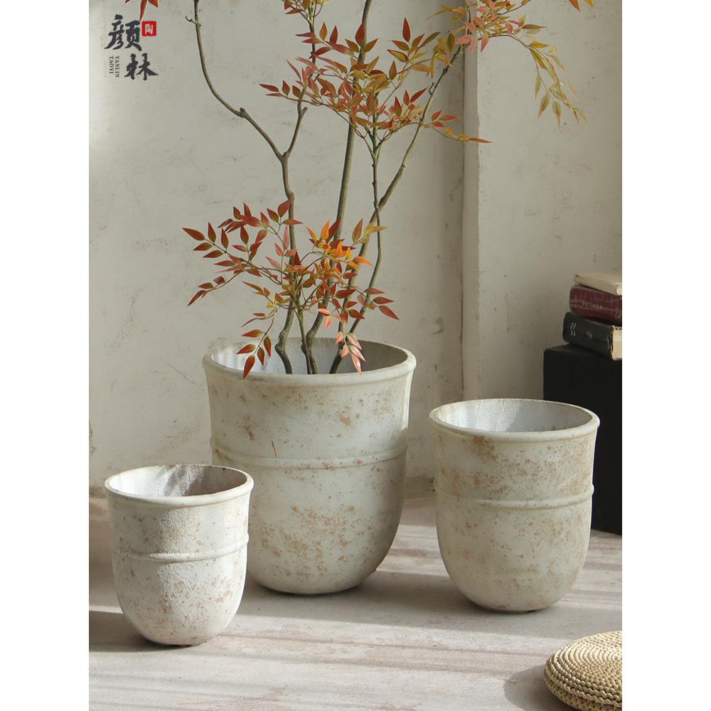 简约花盆花器做旧覆古装饰透气大盆客厅阳台摆件落地水泥简约大号