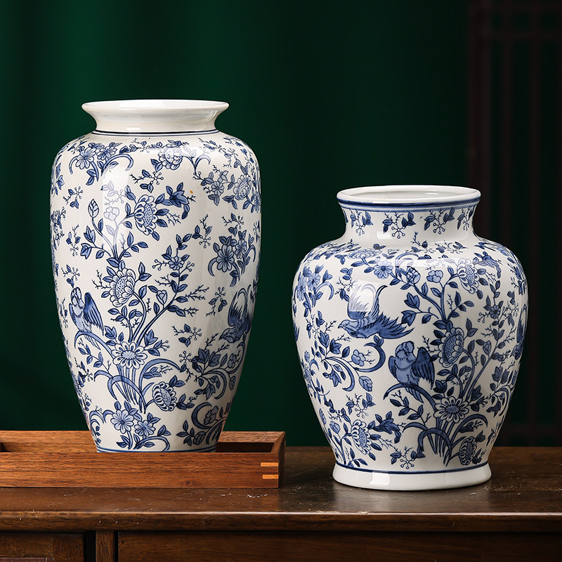 青花瓷陶瓷器花瓶仿古摆件客厅青花瓷仿古中式家居博古架装饰品