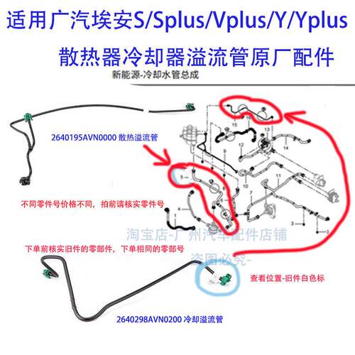 适用广汽埃安S/Splus/Vplus/Y/Yplus散热器冷却器溢流管原厂配件