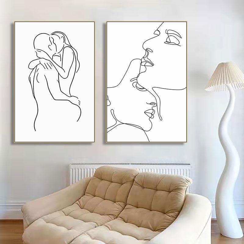 线条感情侣人物挂画北欧风卧室床头极简艺术装饰画房间卫生间壁画