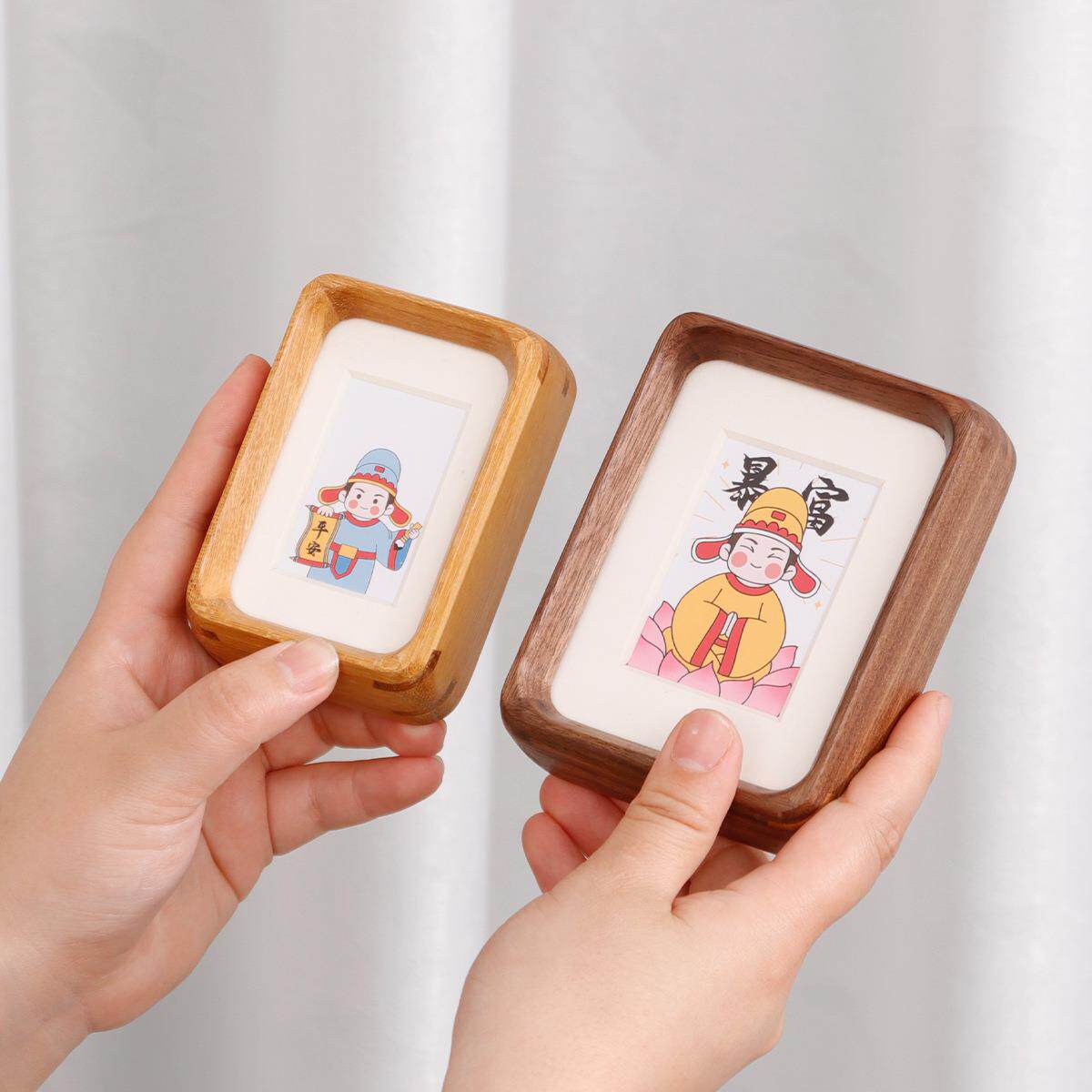 迷你实木榫卯黑胡桃相框摆台桌面摆件diy3寸4寸5寸拍立得照小画框