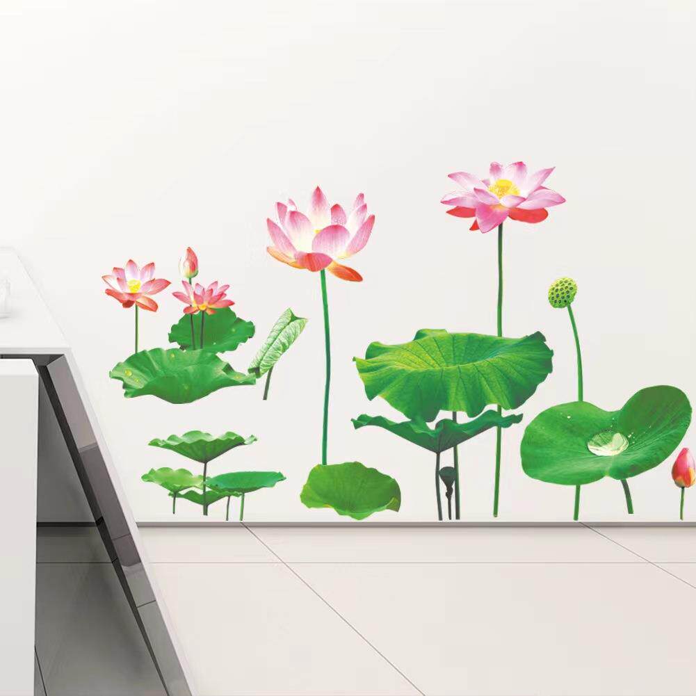 ZY148新款仿真荷花墙贴客厅电视背景墙面装饰可移除玄关贴画
