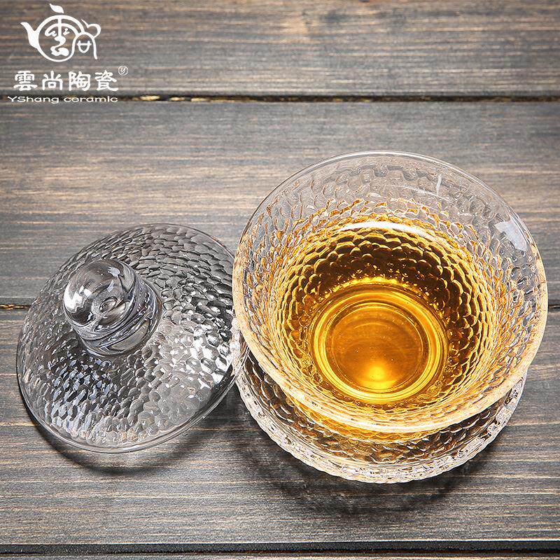 透明玻璃盖碗三才碗功夫茶具泡茶器敬茶杯茶道大号加厚