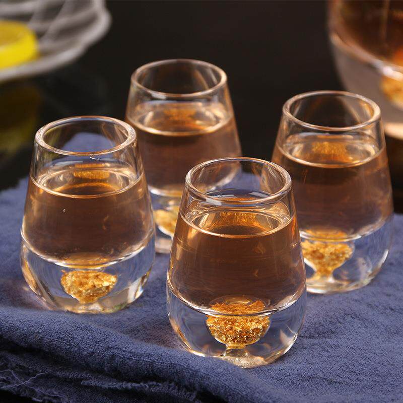 金箔白酒杯分酒器红酒杯葡萄酒杯大套装家用水晶玻璃杯具节日送礼