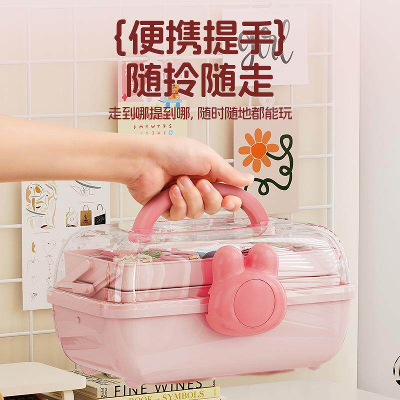 可爱风发饰收纳盒儿童发夹粉色发卡首饰化妆品桌面防尘饰品收纳箱