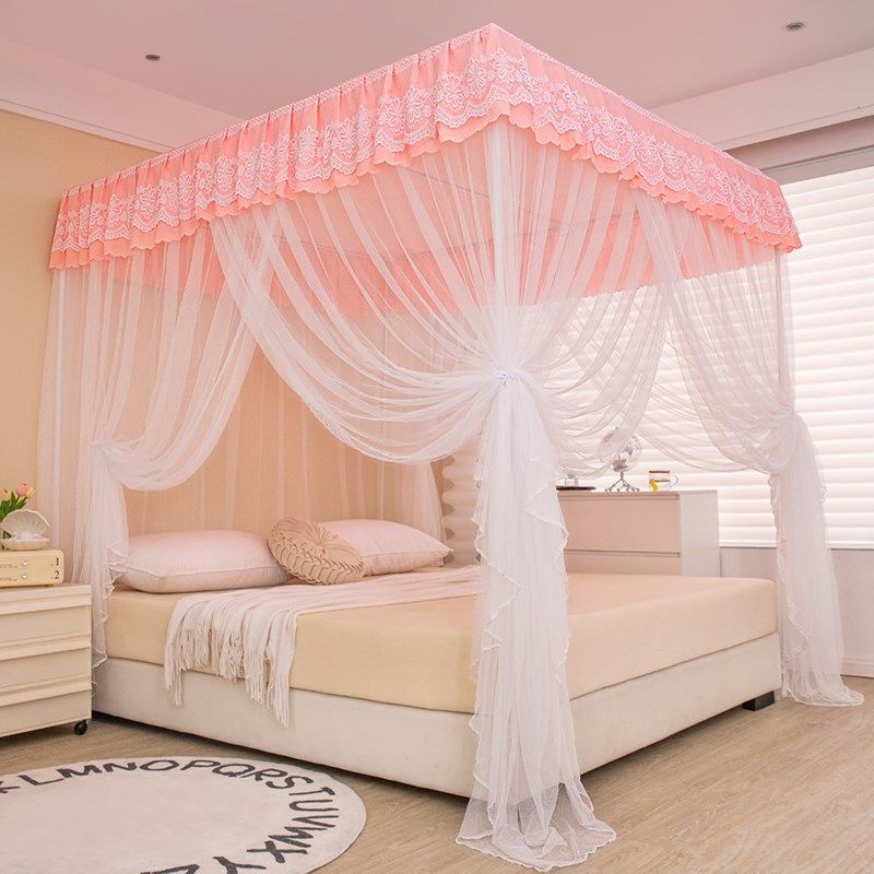 新款三开门防尘顶蚊帐防风挡灰尘罩家用支架落地顶部带花边蕾丝