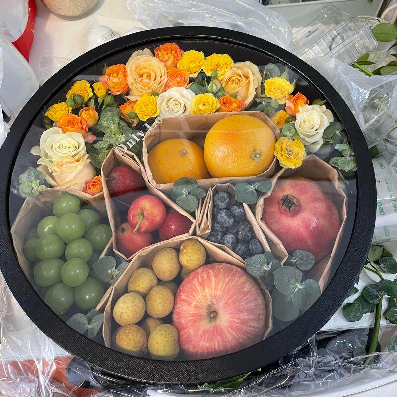 圆形开窗礼盒黑色心形爱心插花大号圆礼盒玫瑰花束包装情人节花盒