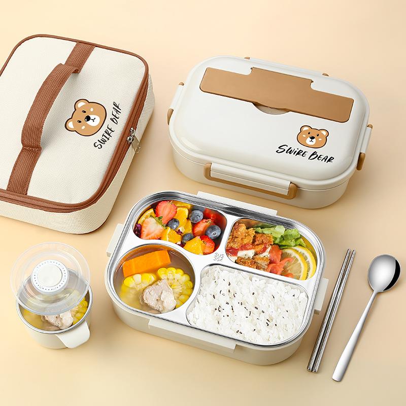 旗丰保温饭盒便当分隔型小学生上班族餐盘分格304不锈钢餐盒套装