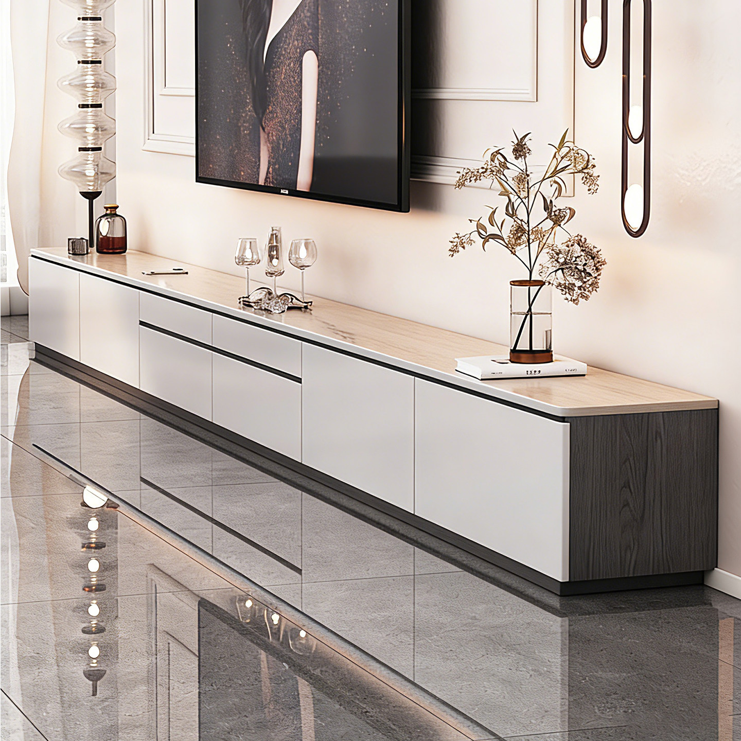 岩板电视柜客厅2026新款落地高款柜子家用实木家具电视柜茶几组合