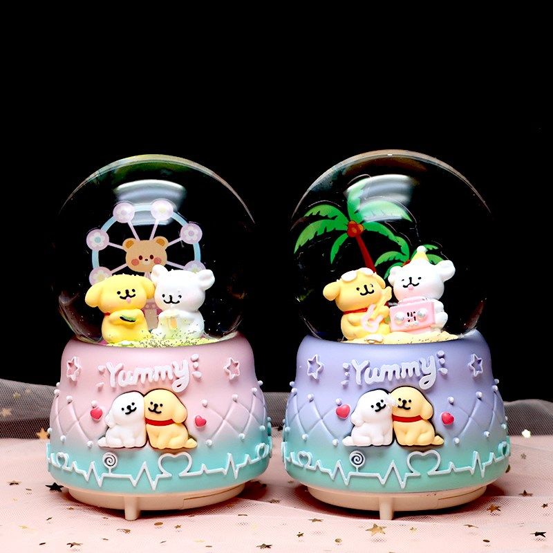 网红线条小狗水晶球八音盒自动飘雪旋转音乐盒女孩儿童生日礼物,家居饰品,音乐盒,淘宝优惠券,粉丝福利购,淘宝优惠卷