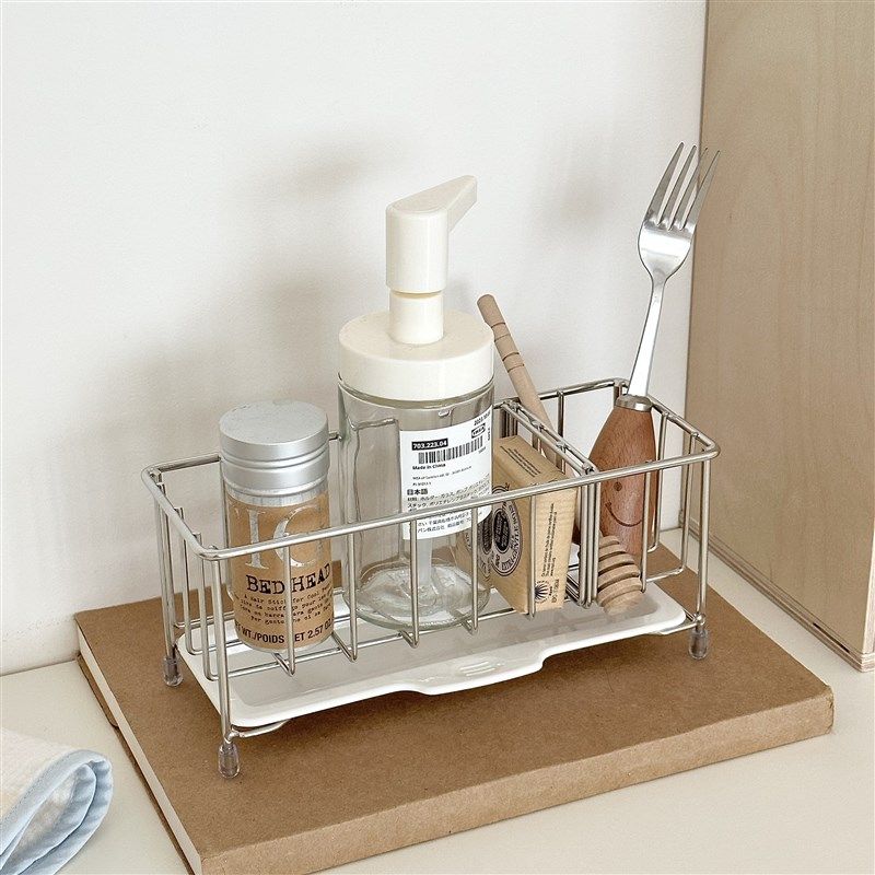 简约风日系厨房海绵刷子洗洁精沥水置物架风干抹布架洗手台杂物盒,厨房/烹饪用具,水槽置物架,淘宝优惠券,粉丝福利购,淘宝优惠卷