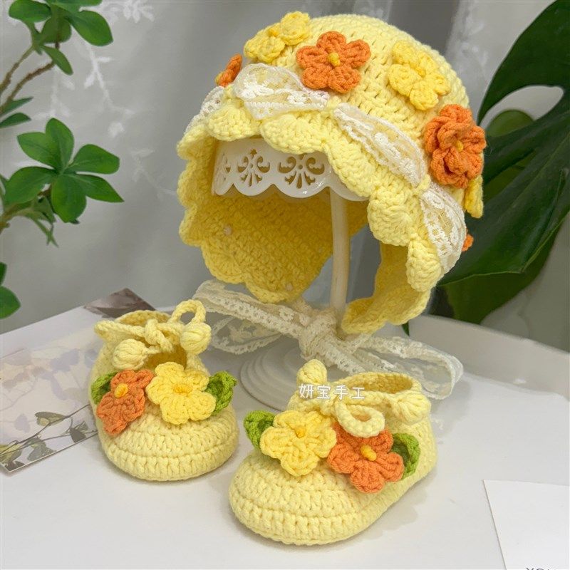 妍宝手工     婴儿帽子钩针编织diy春季新款花朵宝宝鞋材料包礼物,服饰配件/皮带/帽子/围巾,DIY编织材料包,淘宝优惠券,粉丝福利购,淘宝优惠卷