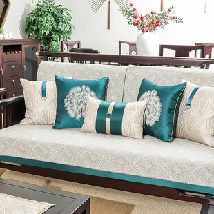 新中式沙发垫四季通用防滑垫子高端中式实木沙发套罩坐垫全包定制