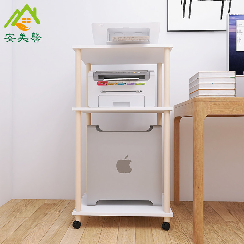 打印机置物架落地电脑主机架子一体桌下可移动多层家用收纳架子木