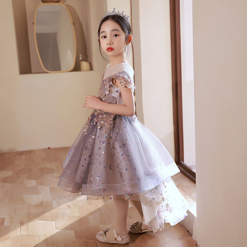 儿童紫色礼服公主裙女童生日小花童婚纱主持人钢琴演出服演奏夏季