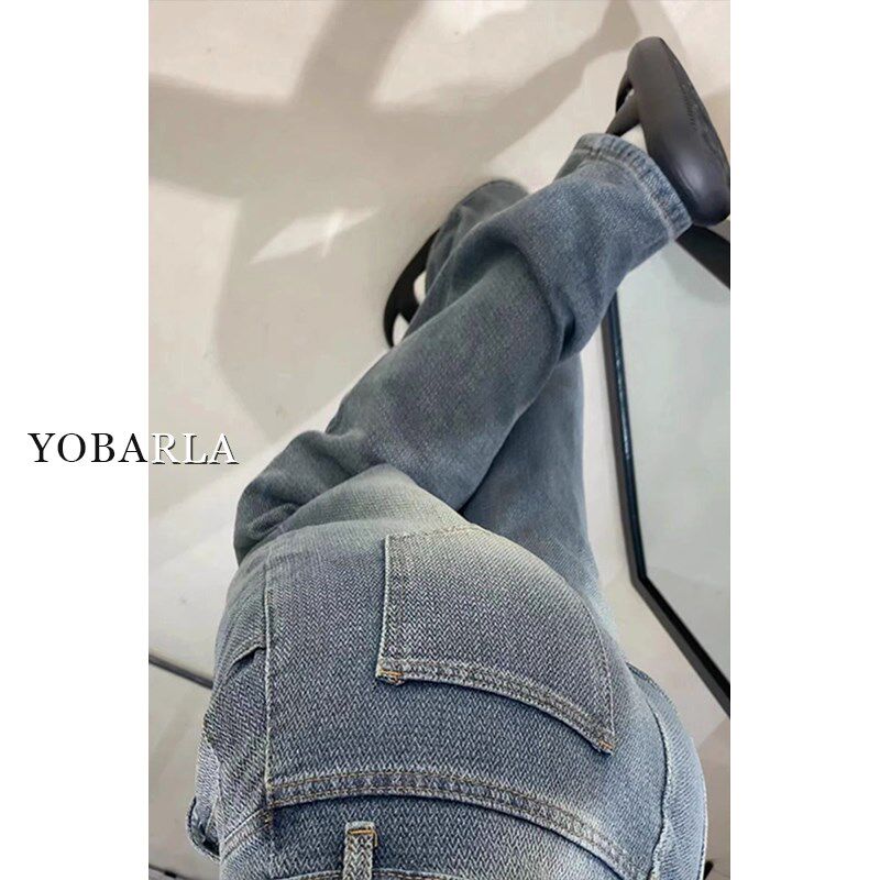 麦穗窄版直筒牛仔裤女春季大码宽松高腰胖mm显瘦梨形身材阔腿裤子